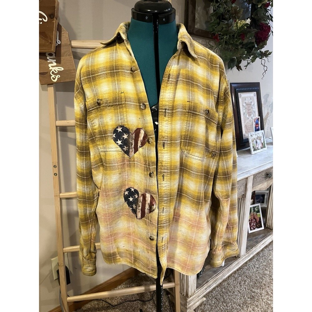 Handmade Upcycled Flannel Shirt Jacket Butterfly USA Patch Boho Medium